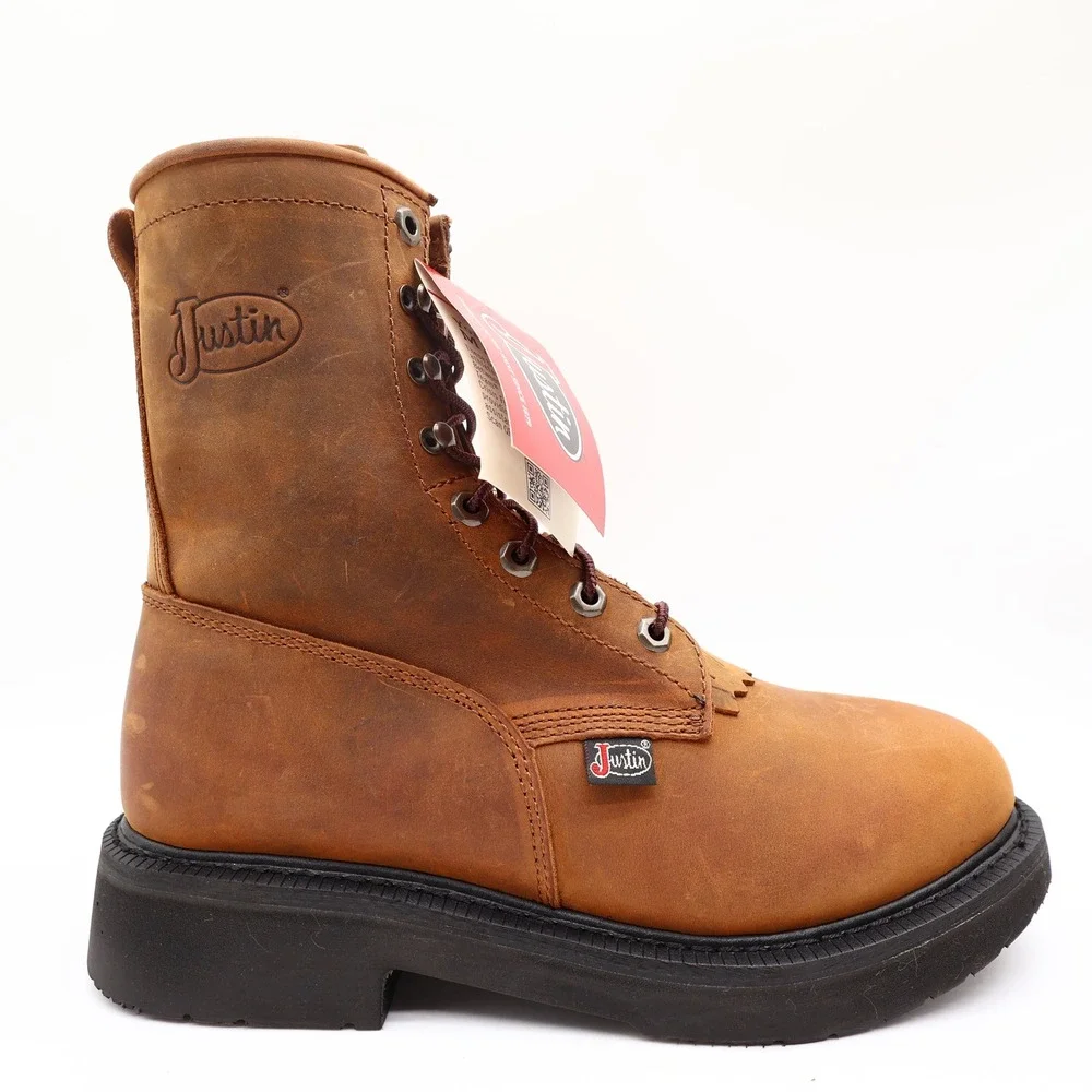 Justin Modern Work Boots Mens 9.5 D Aged Bark Brown Leather OW760 NWT Box